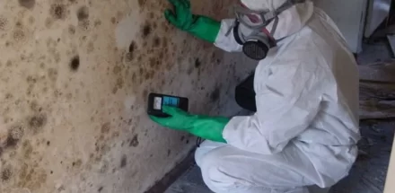 a person is testing mold on wall